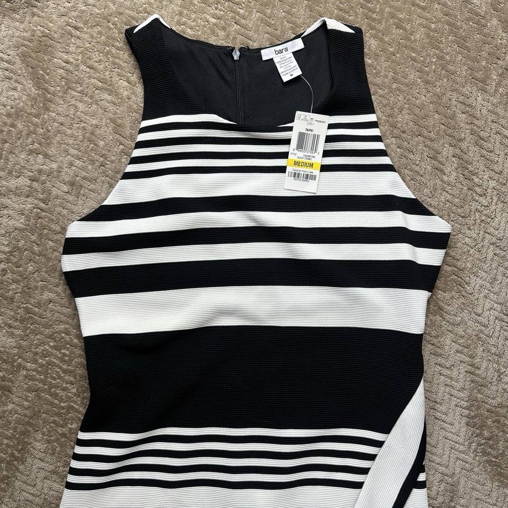 NWT Professional Barlll‎ Woman's Dress Stripes Black High Neck Sz Medium